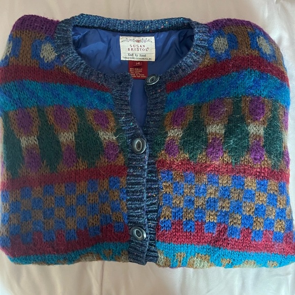 Susan Bristol Hand-Knit 90s Geo-Pattern Cardigan, Size M - Picture 3 of 4